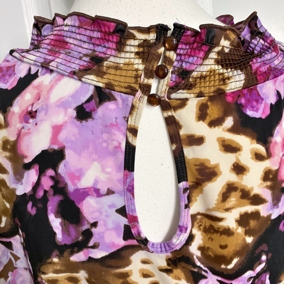 Unbranded Purple Floral and Animal Print Short Sleeve Top - Picture 5 of 11